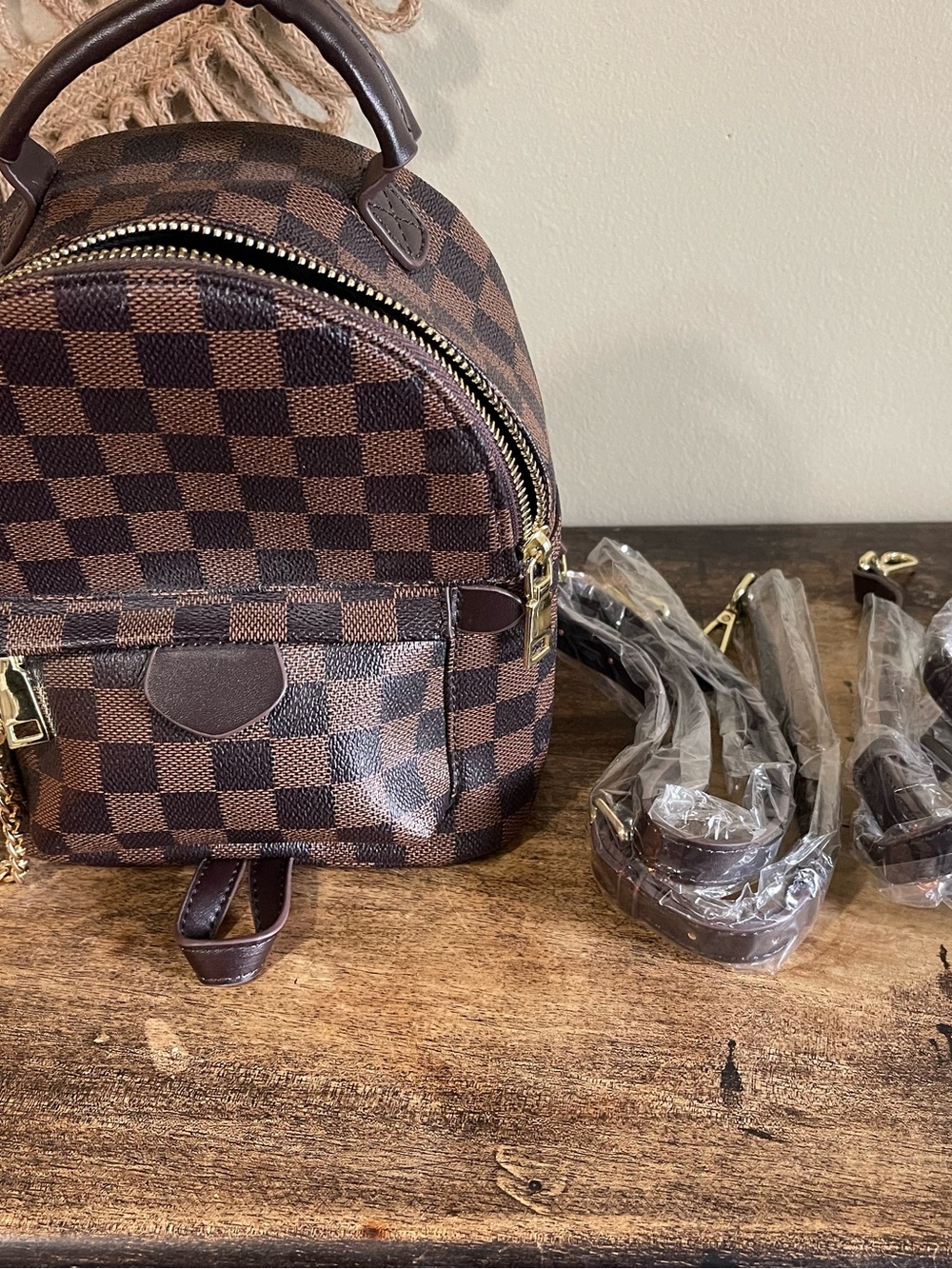 Brown Check Mini Backpack - Compact Everyday Backpack